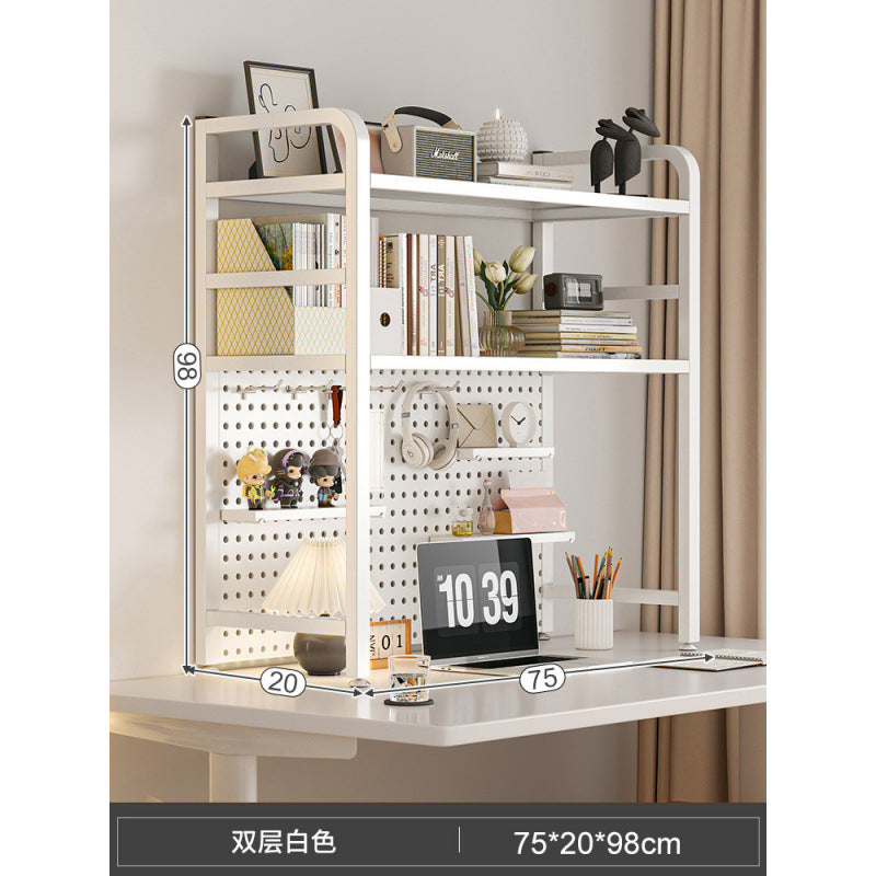 Desktop hole board wrought iron bookshelf, table shelf, dormitory layered storage rack, desk household finishing rack