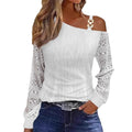 independent station   best selling autumn casual metal buckle slanted shoulder collar shirt women's clothing