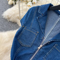 Frenchretro stylework clothing lapel zipper denimdress women's summerk-stylehigh waist waist slimming look a-line skirt