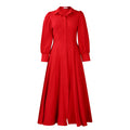 D570 cross-border women's elegant long-sleeve a-line shirt dress - stylish solid color mid-length african dress
