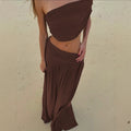 European and american women's clothing  summer new collection: solid color bandeau top, slim-fit strappy sexy ruched midi skirt set
