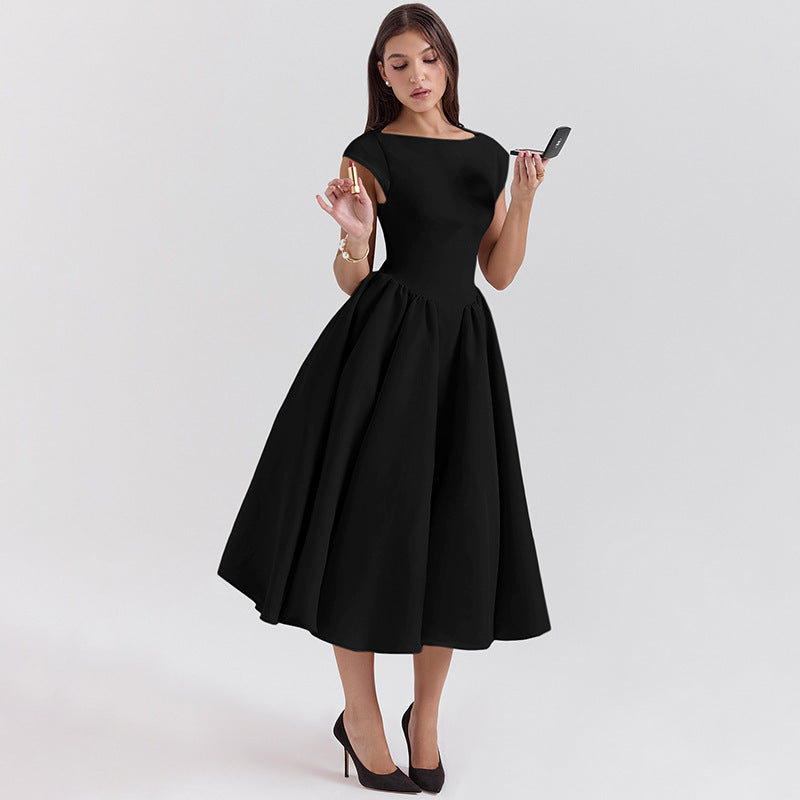 fall/winter new arrivals: european and american style cross-border women's fashion - elegant, sexy, backless, waist-cinching, slim-fit solid color dress