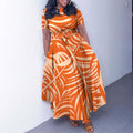 summer new fashion cross-border  elegant women's tie-up printed plus size european and american style dress