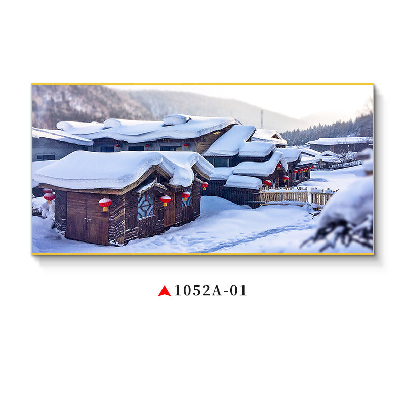 Northeast snow landscape decorative painting rural folk landscape wall painting iron pot stew restaurant farmyard light box hotel hanging painting