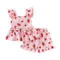 Children's clothing cross-border european and american girls watermelon pattern pink flying sleeve tops+shorts