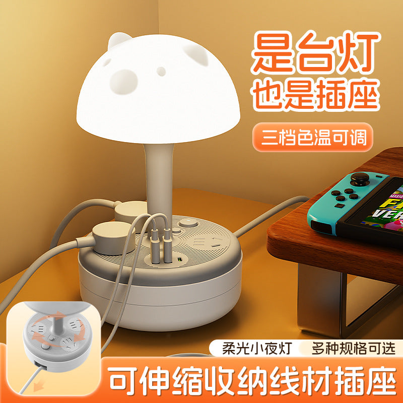 Eye-care desk lamp with built-in power strip and cord management – perfect for students, writing, bedroom night light, bedside use, baby feeding, and sleep