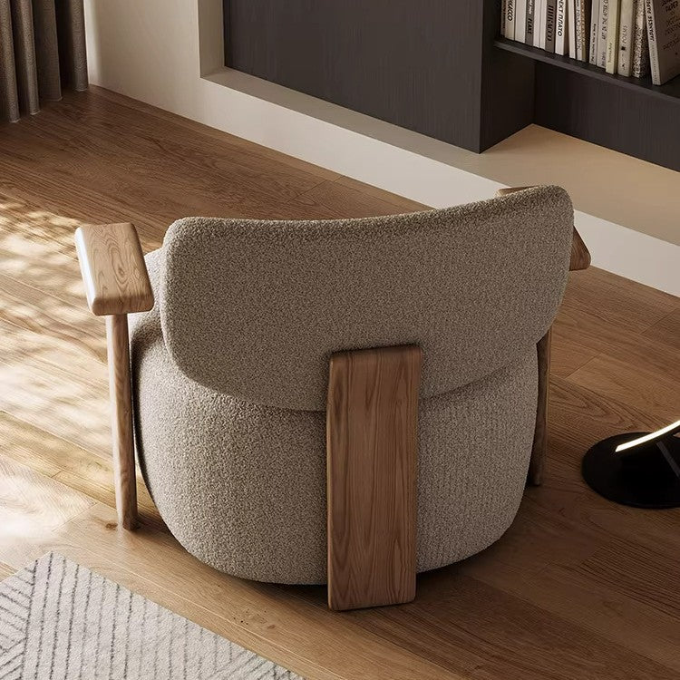 Scandinavian living room casual wabi-sabi style white ash wood cashmere fabric for home business backrest casual single sofa chair