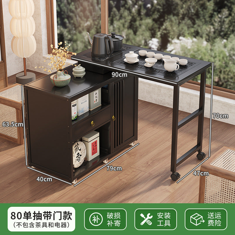Modern minimalist tea table set - portable, rotating, kung fu tea brewing, all-in-one design for home, small apartments, balcony tea table/tea station