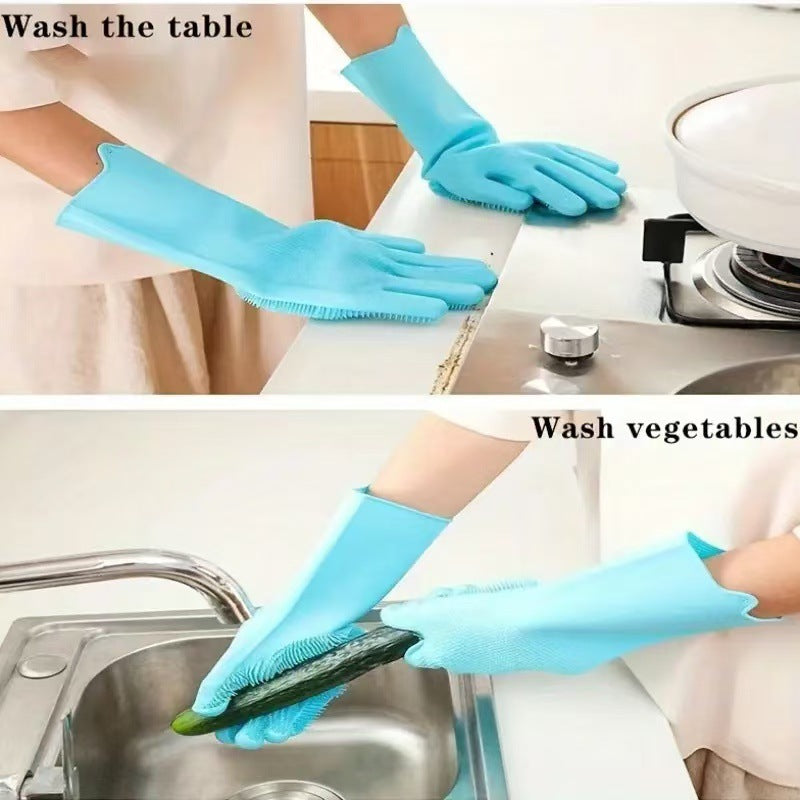 Dishwashing gloves kitchen housework gloves washing silicone cleaning gloves heat insulation abrasion resistant gloves gloves dishwashing female chef