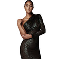 2025 summer new arrivals: european and american style one-shoulder dress - asymmetrical neck wrap chest evening gown - fashionable sequin sexy mini dress
