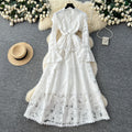 new spring/summer elegant high-end banquet evening gown - women's heavy embroidery cutout flared sleeve dress