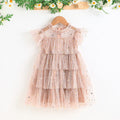 girls' ins-style mesh dress, ages 3-8, flutter sleeve dress, european and american solid color summer dress, cross-border e-commerce