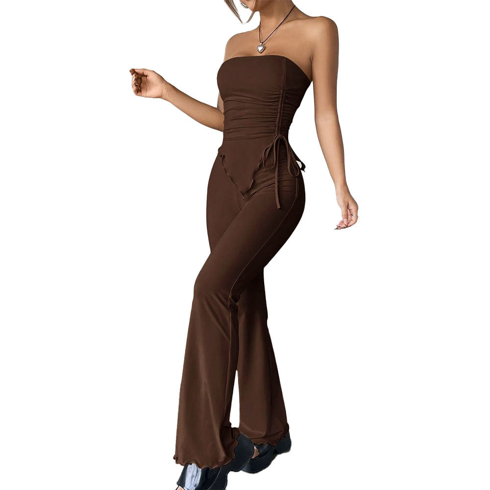 women's foreign trade sexy street fashion set - spring/summer new bandeau top and pants two-piece outfit