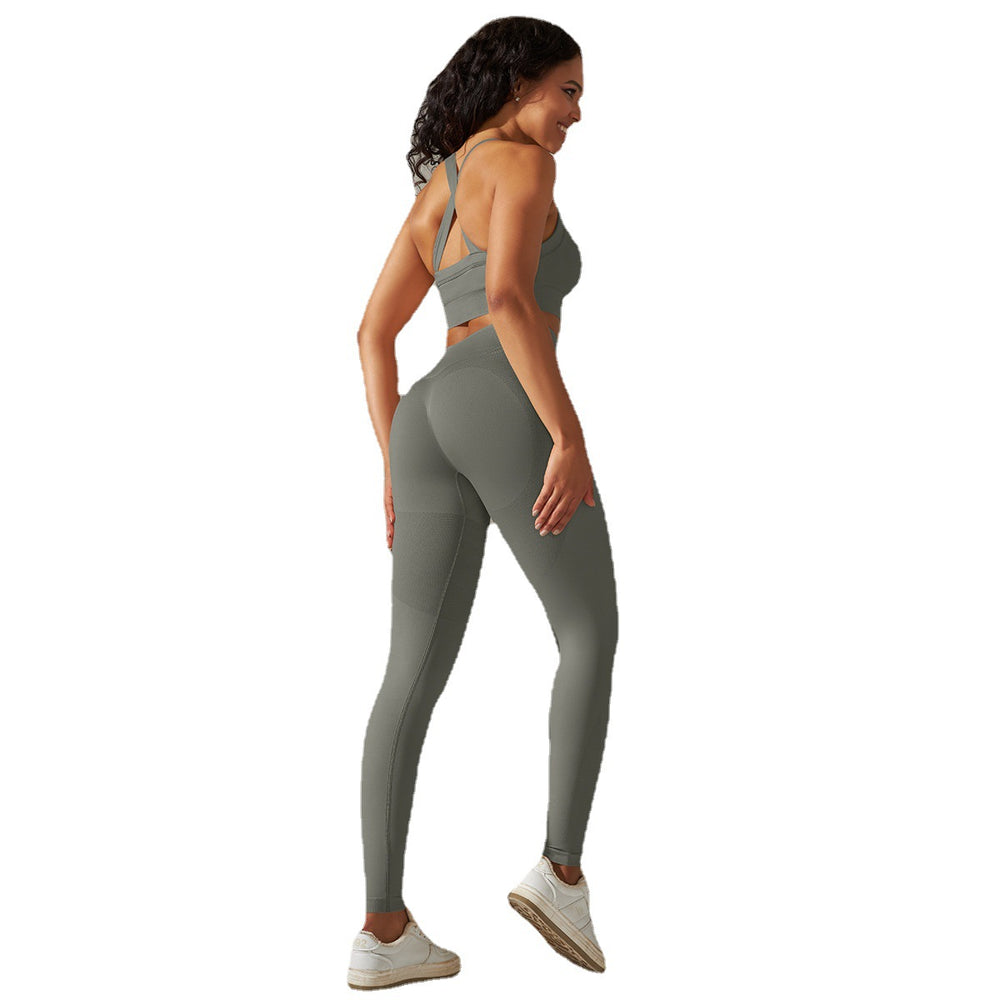 New arrival cross-border fashion seamless back cross double shoulder strap sports vest bra suit running fitness yoga pants