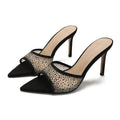 Rhinestone pointed-toe stiletto heel mules - women's sexy & fashionable outdoor sandals - european & american summer new arrivals - half slippers