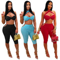 C7673 cross-border   fashion women's sexy solid color lace-up bodycon bodycon set