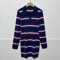 Autumn french retrofashionablecontrast colorstripesdress women's waist slimmingelegant lapel long sleevessweater skirt