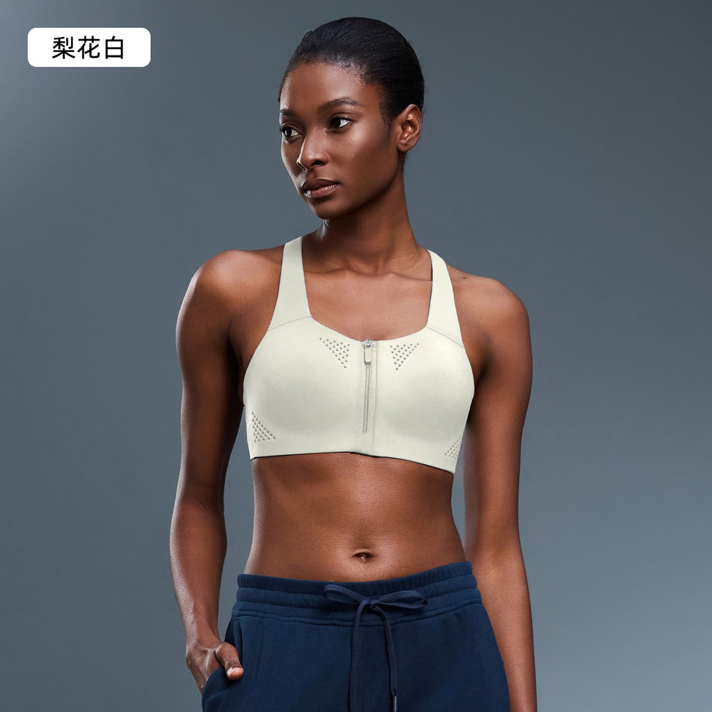 Front zip high-impact sports bra for women, one-piece cup, shockproof, push-up yoga bra with adjustable straps d25115