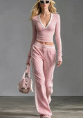 spring new arrival cross-border independent station  fashion v neck polka dot pants long sleeves sportswear suit
