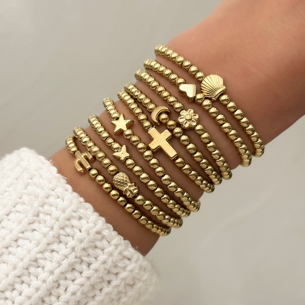 Beaded cross bracelet wholesale - european & american cross-border fashion, minimalist jewelry, personalized flower & gold bean bracelet for women