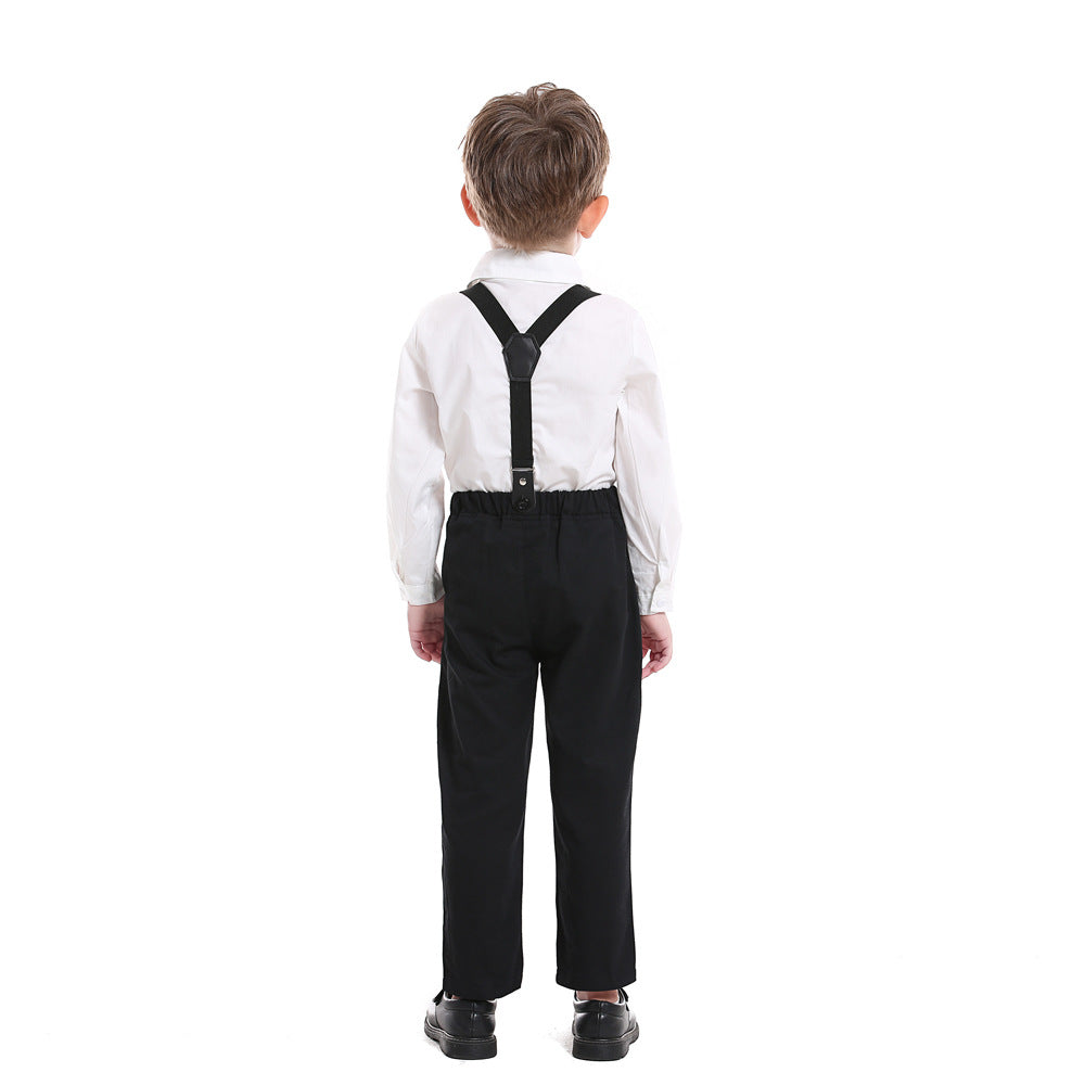 Boys' formal wear, children's performance outfit, student piano recital costume, floral dress for kids, big kids' white shirt and black pants set