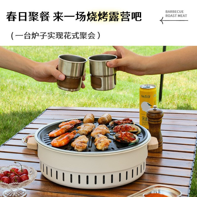 Outdoor camping style tea making by the stove zibo charcoal barbecue stove for home small multi-function smokeless barbecue grill heating stove