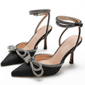 European and american high heels 2026 new bowknot women's shoes rhinestone pointed toe pumps strappy stiletto ultra high heels