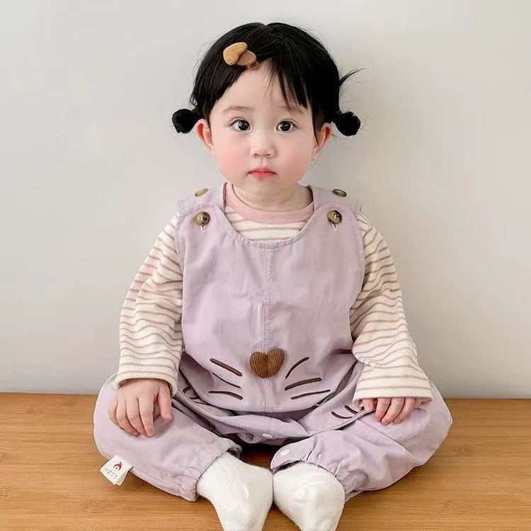 Spring and autumn overalls two-piece set baby onesie small month-old baby suit cute girl autum clothes