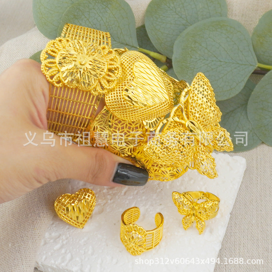 Middle east dubai new arrival cuff bracelet ring nigerian wedding bride flower heart shaped bracelet jewelry