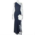 European and american style cross-border black and white fashion women's patchwork backless slit bodycon dress, asymmetrical sleeveless elegant maxi dress