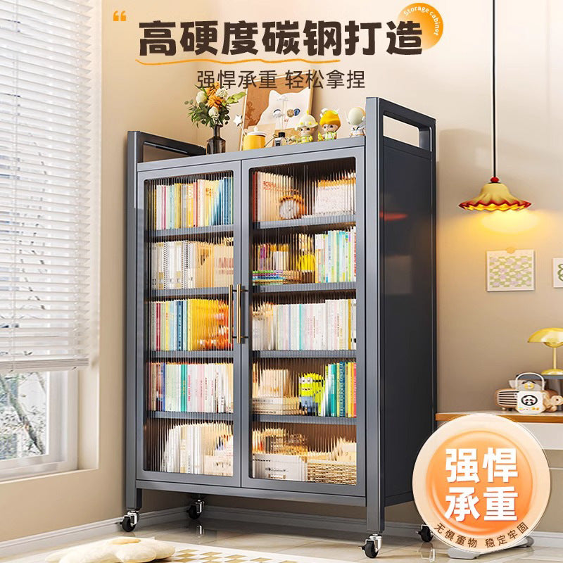 Kitchen for home steel storage cabinet balcony bedroom living room multi-layer dust-proof double door storage cabinet with wheels