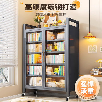 Kitchen for home steel storage cabinet balcony bedroom living room multi-layer dust-proof double door storage cabinet with wheels