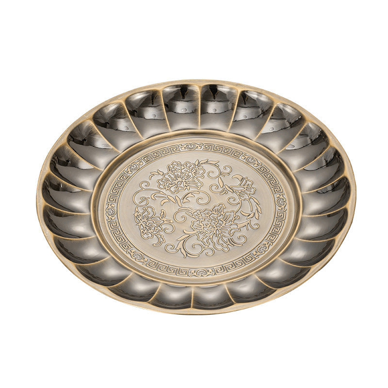 foreign trade stainless steel lily plate retro light luxury large tray household dinner plate food preparation plate fruit plate wholesale