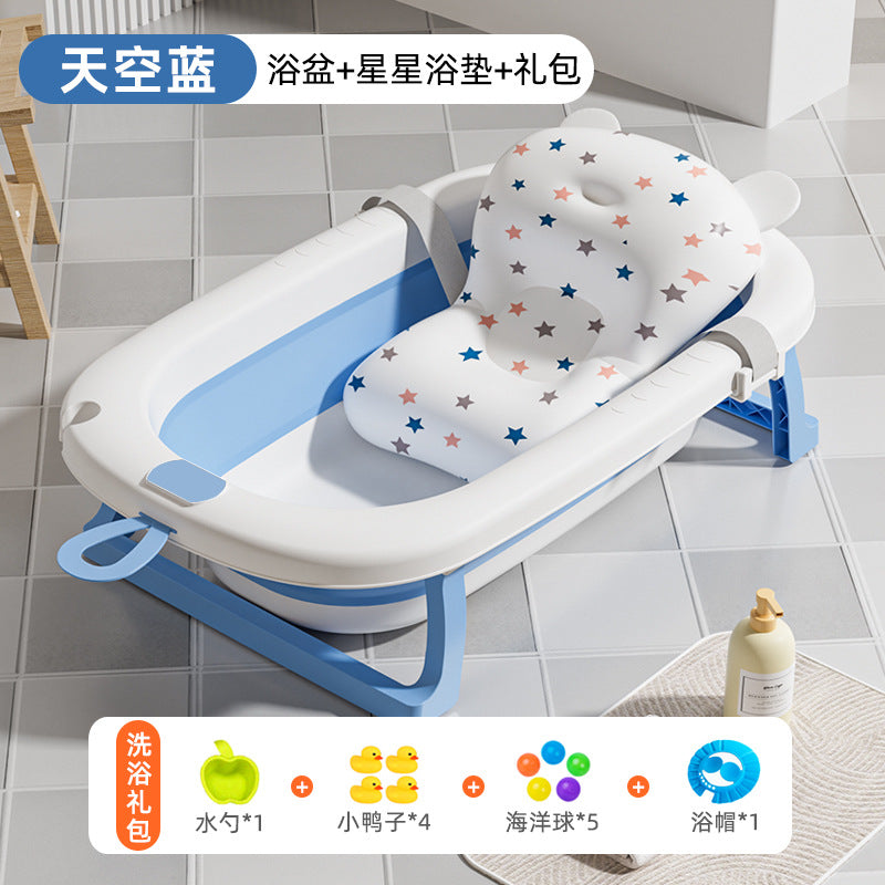 Large collapsible baby bathtub - portable baby bathtub for home use - infant and toddler bath seat - plastic newborn and children's bath supplies