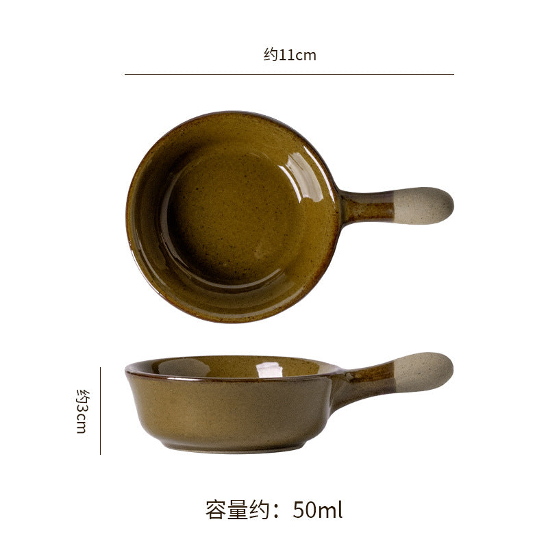 Retro handle seasoning ceramic dish japanese kiln restaurant dipping dish snack dish seasoning dishaccessible luxuryretro