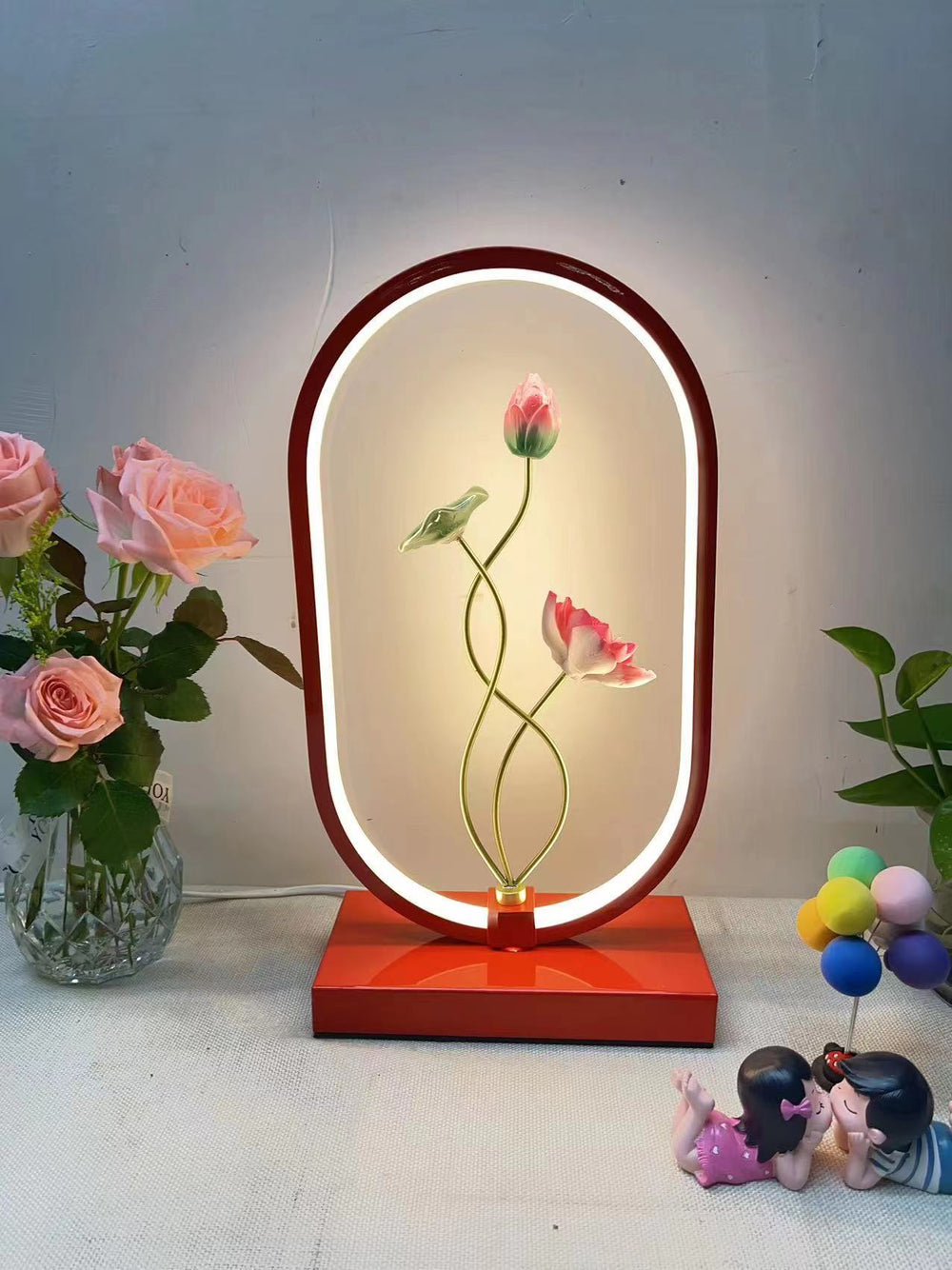 New chinoiserie table lamp bedroom bedside lamp zen ornaments wedding girl lotus creative gift home remote control lotus
