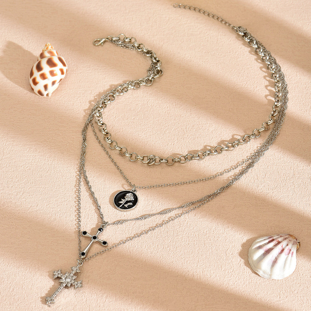 Long necklace wholesale european and american cross-border stylish cross jewelry accessible luxury niche stacked pendant necklace women's sweater chain