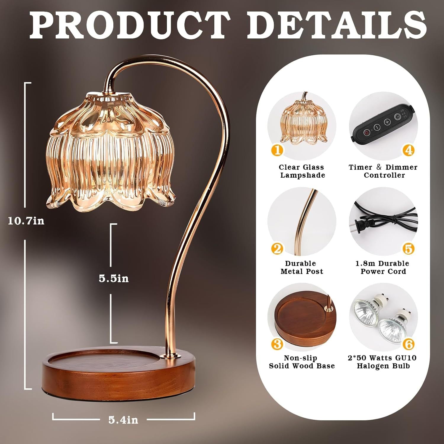 Melting candle lamp diffuser gift desk lamp smokeless and regular temperature adjustment American retro night light aromatherapy melted wax lamp