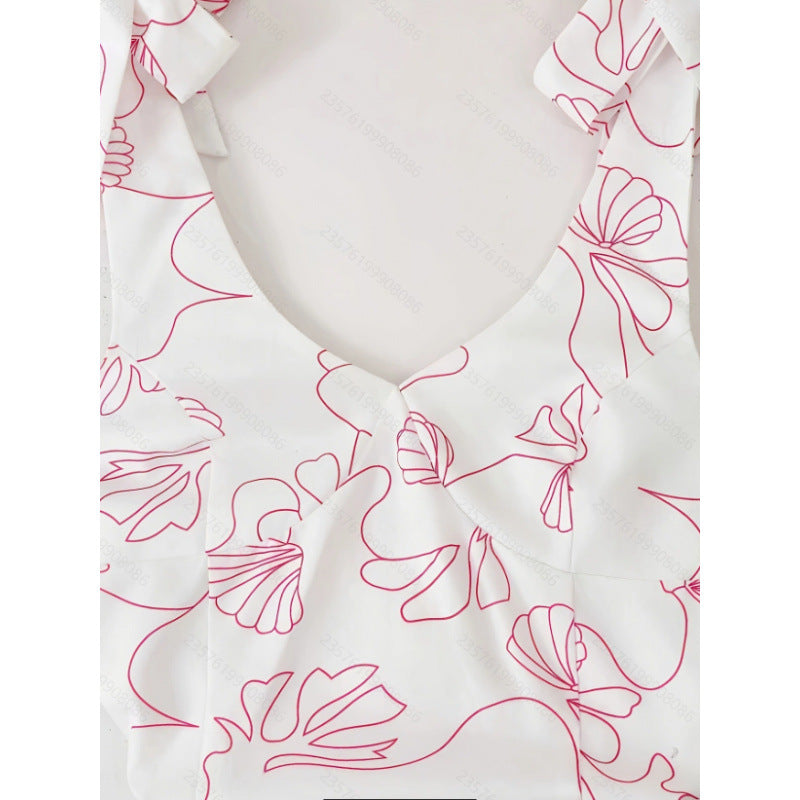 Women's new summer fashionable and elegant printed tie-strap v-neck a-line mini dress - perfect for going out and dating