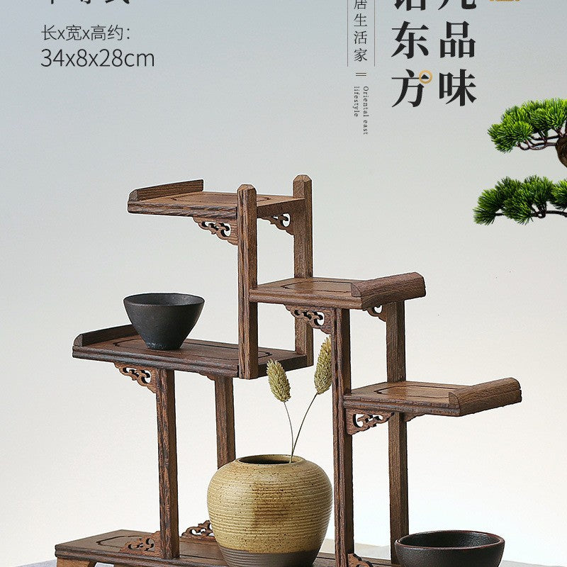 Solid wood teacup rack Chinese Bogu rack storage box table rack Pu'er teapot stove tea set accessories