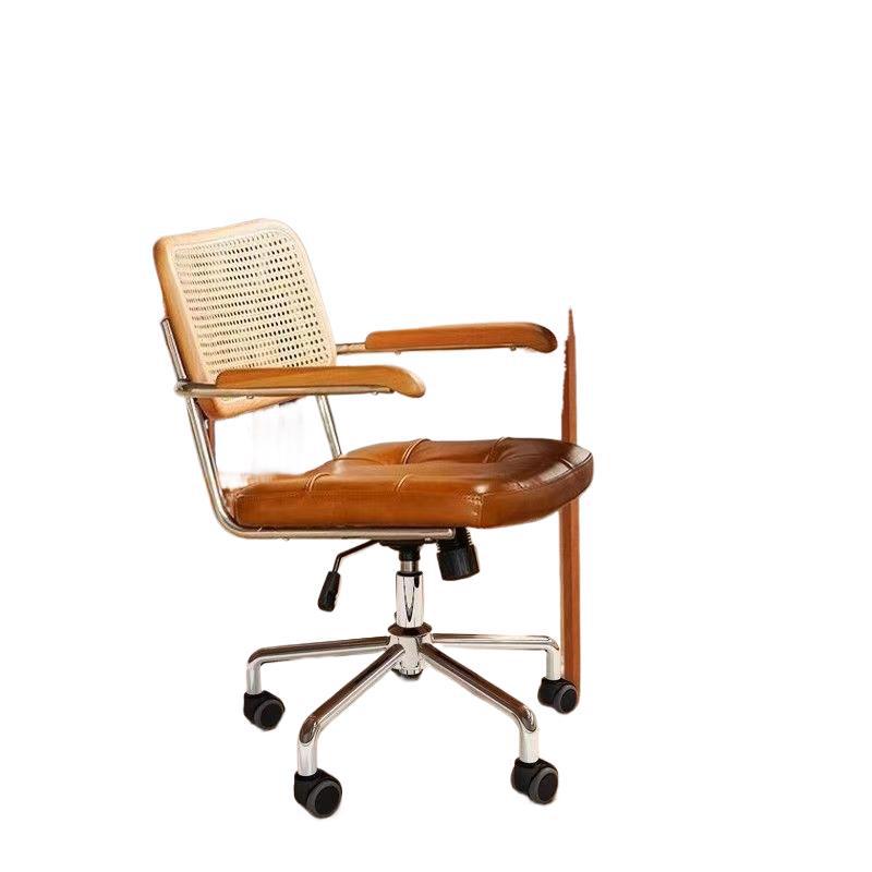 Vintage-style computer chair, home rattan woven retro swivel office chair, study bedroom learning backrest desk chair