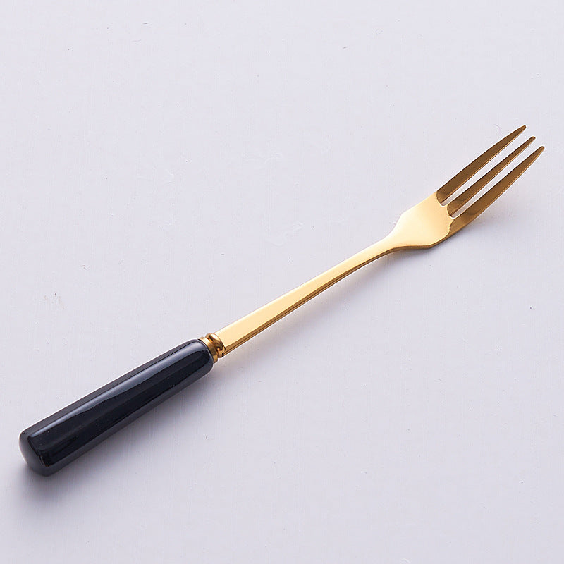 Luxury stainless steel fruit fork set - high-end dessert forks with storage jar, creative spoon and fork combination for home use
