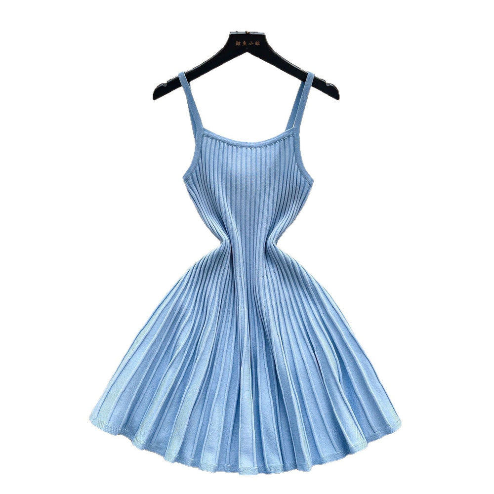 Elegant and chic camisole dress for women - autumn  collection: french retro, slimming, pleated, striped knit dress