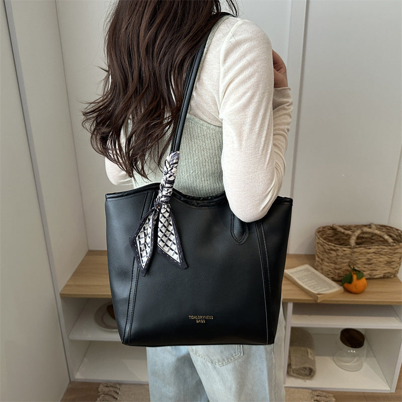 new arrival silk scarf satchel bag women's fashion large capacity contrast color tote bag 2026springnew arrival contrast color women's bag