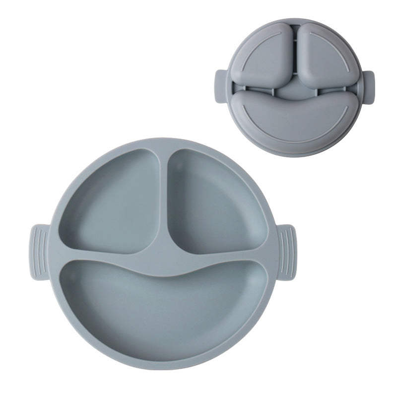 Children's silicone tableware Infants and toddlers Smiley face Three-grid plate Baby feeding complementary food bowl Spot silicone tableware set