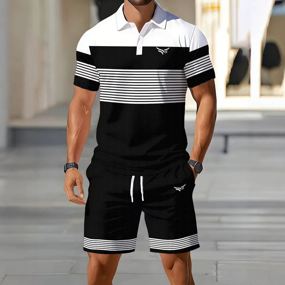 hot-selling men's polo shirt set, new summer two-piece casual short-sleeve and shorts set, dropshipping available