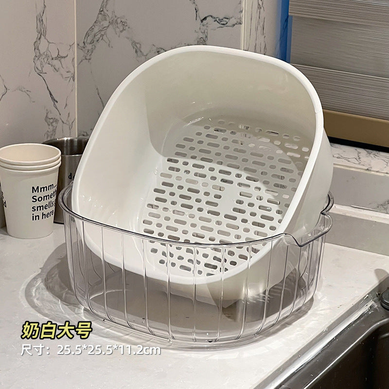 Double-layer new arrival drain vegetable basket fruit plate fruit living room plastic vegetable basket basket for home kitchen thickened