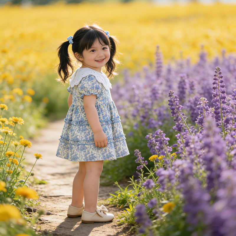 New girls' dresses: stylish princess dresses for baby girls, summer lightweight short-sleeve floral prints, children's clothing