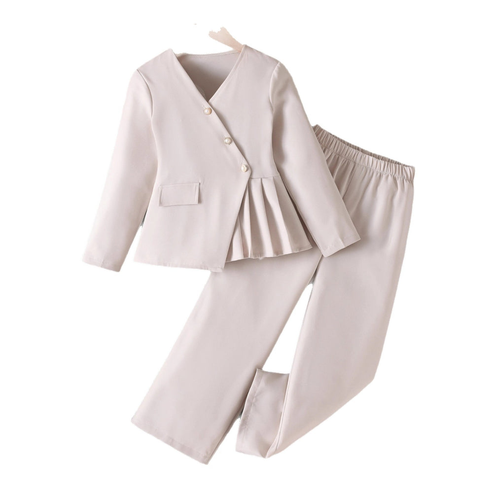 Girls' white suit set - spring/autumn new arrival: stylish and chic children's blazer and wide-leg pants two-piece outfit