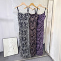 european and american women's clothing  sexy slip dress - cinched waist, bodycon, leopard print, slimming dress